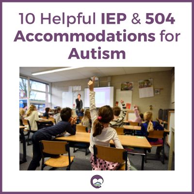 10 Helpful IEP & 504 Accommodations for Autism, classroom full of kids raising their hands, with one kid only keeping his knee in the seat