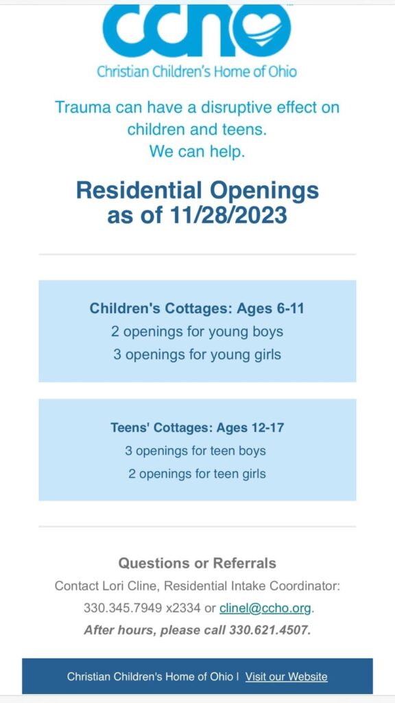 Children Christian's Home current openings