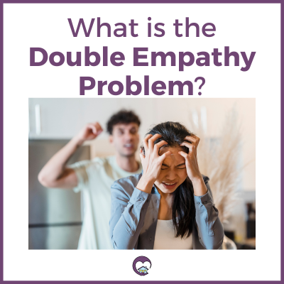 "What is the Double Empathy Problem?" Woman frustrated, holding head; man in background looks angry and frustrated as well