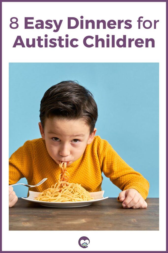 8 Easy Dinners for Autistic Children boy eats spaghetti