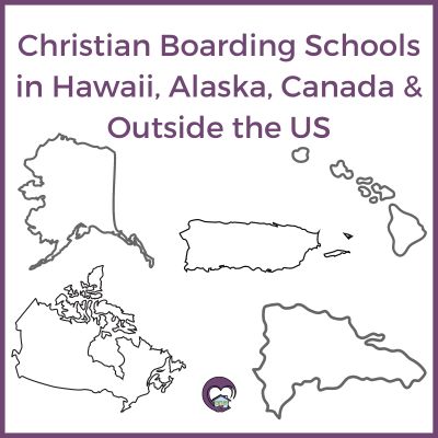 Map outline of Hawaii, Alaska, Canada, Puerto Rico and Dominican Republic for Christian Boarding Schools