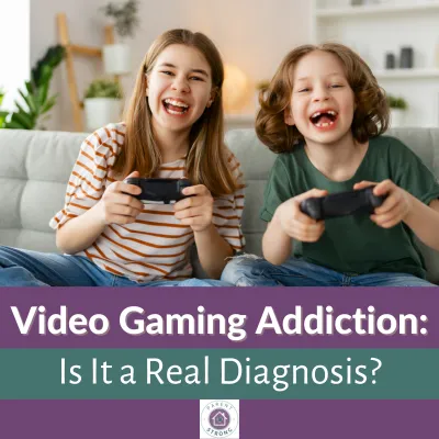 A couple of kids playing video games with atext overlay that reads as Video Gaming Addiction Is It a Real Diagnosis?