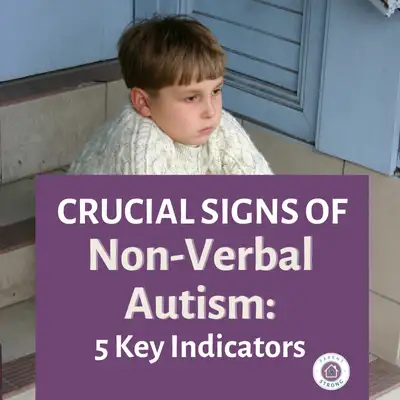 A young boy sitting on a bench with atext that reads as Crucial Signs of Non-Verbal Autism 5 Key Indicators