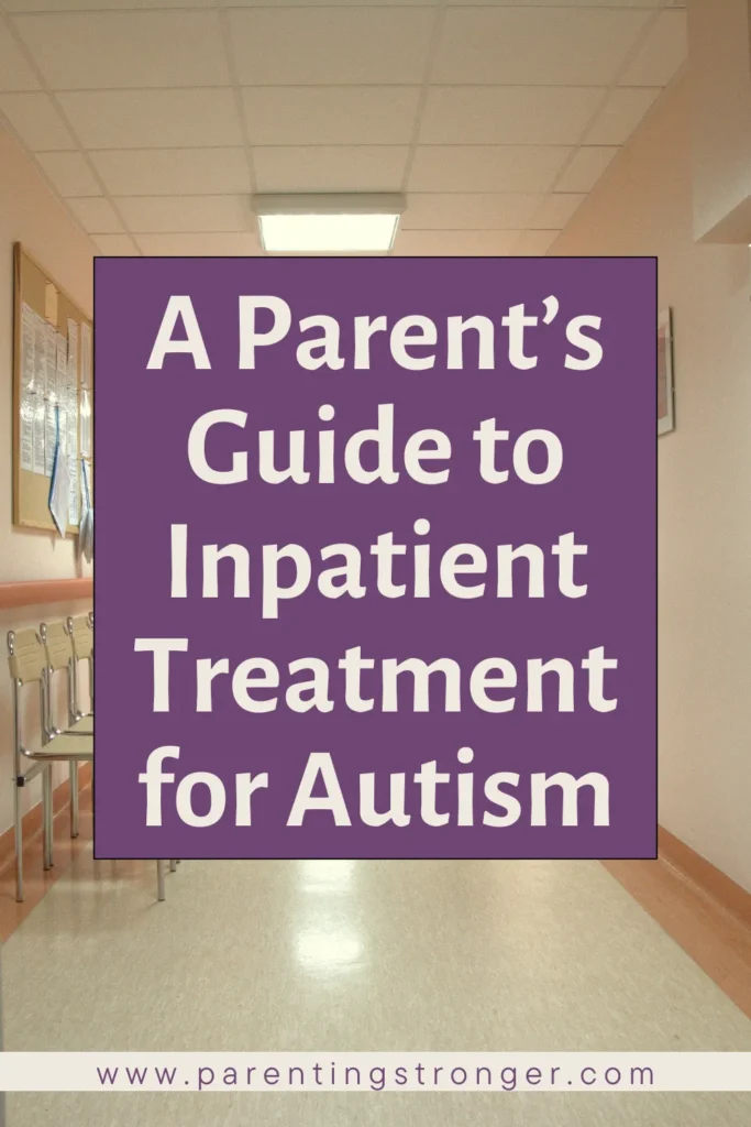 A classroom hallway with words A Parent’s Guide to Inpatient Treatment for Autism.