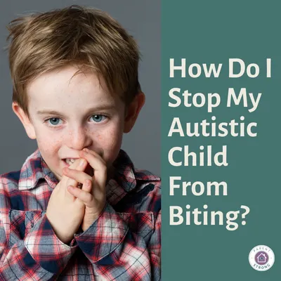 A child biting his hands nails with words How Do I Stop My Autistic Child From Biting